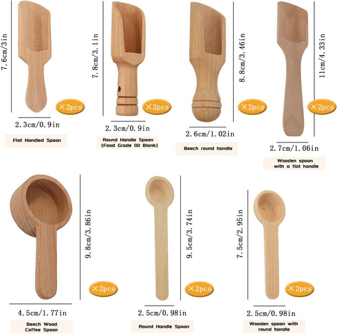 14 pcs Mini Wooden Spoons, CNYMANY 3”-4.3” Small Wooden Spoons Little Wooden Teaspoons for Bath Salt, Spices, Candy, Washing Powder, Sugar, Honey,...