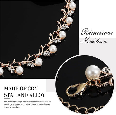 Unicra Pearl Bride Wedding Jewelry Set Crystal Bridal Necklace Bracelet Earrings Sets Rhinestone Choker Necklace Prom Costume Jewelry Set for Wome...