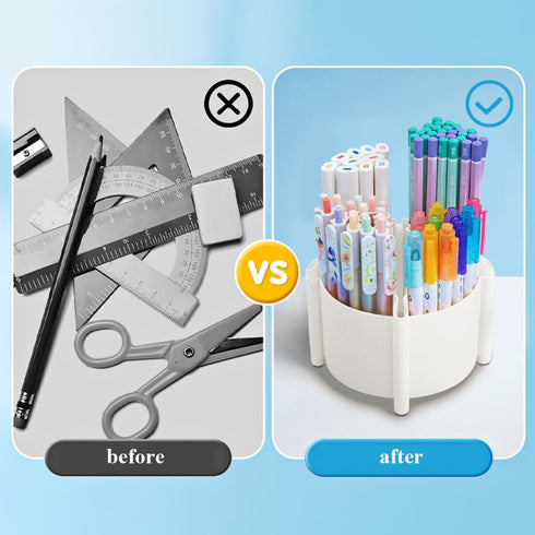 M&G 360 Degree Rotating Pen Holder for Desk Organizer, 4 Compartments Desktop Pencil Holder, Desk organizers and Accessories Storage Stationery Su...