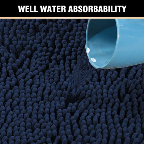 H.VERSAILTEX Navy Blue Bath Rug, Bath Mat Non Slip Bath Mats for Bathroom Floor, Bathroom Rug Extra Thick Chenille Rug 17" x 24" Absorbent Soft Sh...