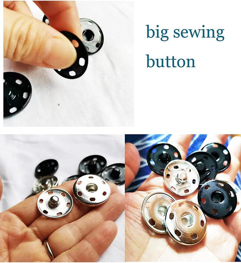 JOSDIOX Large Snaps for Sewing Big Sew on Snap Large Buttons 12 Sets Big Metal Snap Fastener Buttons Press Button for Sewing Clothing Silvery and ...