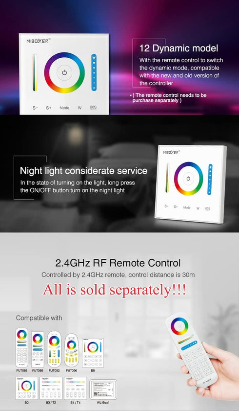 LGIDTECH P3 Miboxer Wall-Mounted Full Touch Panel Controller for 3528 5050 2835 RGB RGBW RGB+CCT Dimmable Color Changing LED Strip Lighting DC 12-...