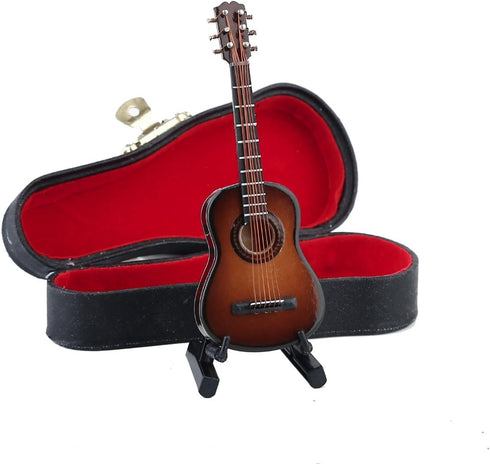 Dselvgvu Wooden Miniature Guitar with Stand and Case Mini Musical Instrument Replica Collectible Miniature Dollhouse Model Home Decoration (Classi...