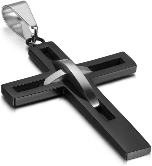 OIDEA Stainless Steel High Polish Hollow Openwork Cross Pendant Necklace for Men Women Teens, Hypoallergenic, Silver, Gold, Black, Blue...