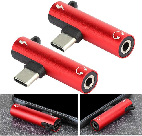 2Pcs USB TypeC to 3.5mm Female Headphone and Charger Adapter, 2 in 1 USB C to Audio Jack Fast Charging Cable for TypeC Mobile Phone (Red)......