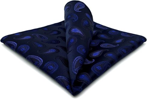 SHLAX&WING Navy Paisley Mens Pocket Square Silk Hanky Business Dark Blue...