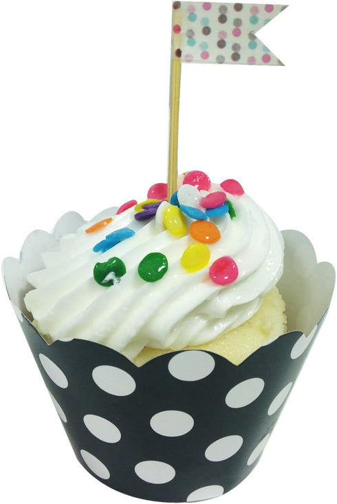 AllyDrew Standard Size Polka Dots Cupcake Wrappers (Set of 20), Black...