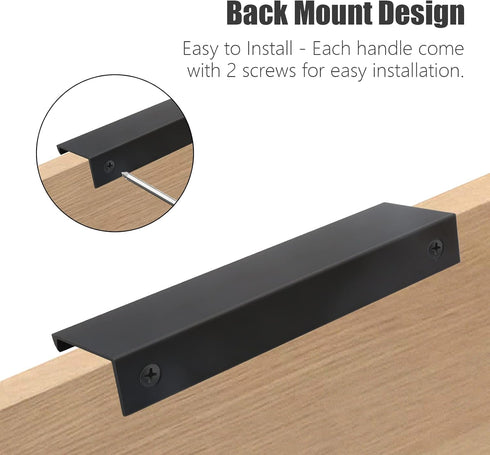 2PCS Back Mount Finger Edge Pull 80mm/3.15", Aluminum Hidden Handle Concealed Tab Pulls for Home Kitchen Living Room Door Drawer Cabinet (Black, S...
