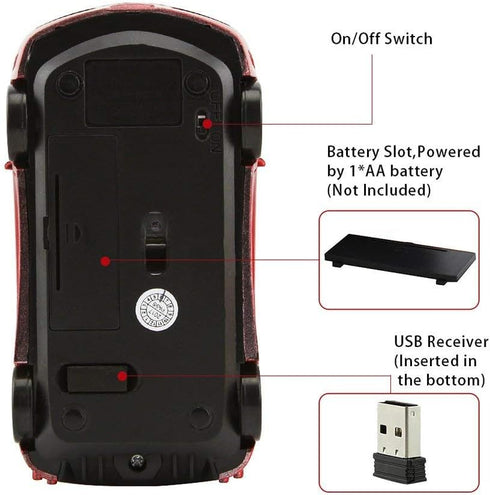 Sleep Sport Car Shaped Wireless Computer Mouse Ergonomic Gaming Optical Mouse USB 2.4G Mini Receiver Office Accessories for PC Windows Laptop Note...