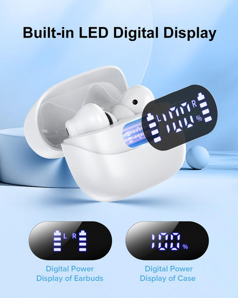Wireless Earbuds, 42H Playtime Bluetooth 5.3 Headphones, HiFi Stereo Call Noise Cancelling Earbuds, IPX7 Waterproof Stereo in-Ear Earphones with L...