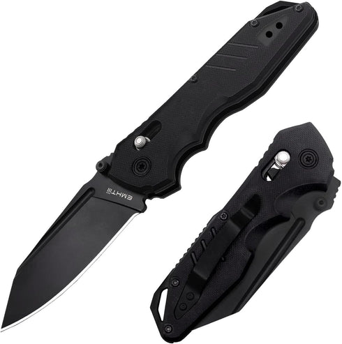 Pocket Folding Knife for Men: 3.93" Stainless Steel All Black Blade, Axis Lock, G10 Scales with Clip, EDC Knives Great for Outdoor, Camping, Hikin...