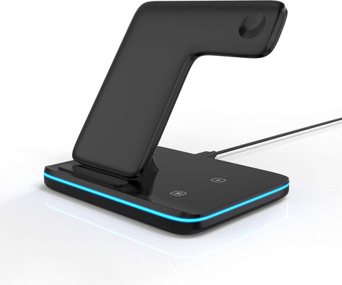 Omni Dock QI Wireless Charging Station, Black, 15W Fast Charger Docking Stand, Compatible with Apple Watch, AirPods, iPhone, Samsung, 3 in 1, Mult...