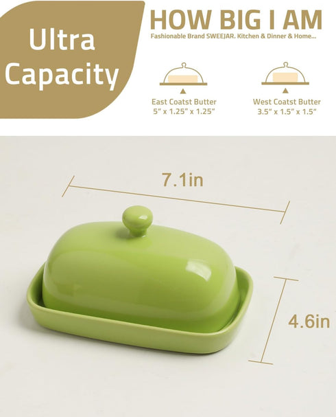 Sweejar Ceramic Butter Dish with Lid for Countertop,Porcelain Butter Keeper with Knob Handle,Butter Container for East/West Coast Butter, 7.1*3.7 ...
