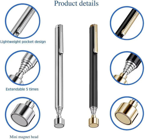 2 Pieces Magnetic Telescoping Pick-Up Tool with Pocket Clip 3 Lb Extendable Magnetic Grabber Reacher Tools 25 Inch Flexible Magnet Retrieval Stick...