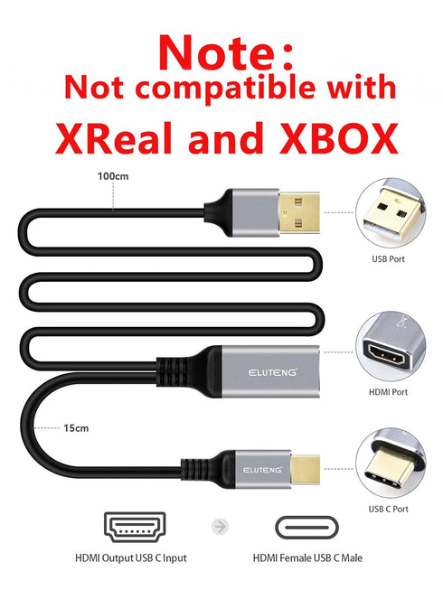 ELUTENG HDMI Female to USB C Male Adapter 4K@60Hz Portable HDMI Input to Type C Output Converter Cable Thunderbolt 3 Adapter Compatible for Micros...