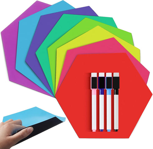 8 Pcs Hexagon Shape Magnetic Dry Erase Board Hexagon Small Dry Erase Board Magnet Dry Erase Boards 4 Pcs Dry Erase Marker for Teachers Students, S...
