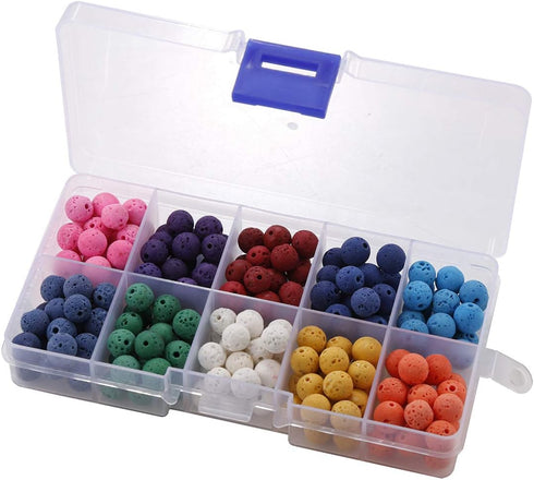 200pcs Round Lava Rock Beads Bulk,Crafts Loose Volcanic Rock Chakra Beads Lava Bead Kit for Making Essential Oil Diffuser Jewelry, Necklaces, Brac...