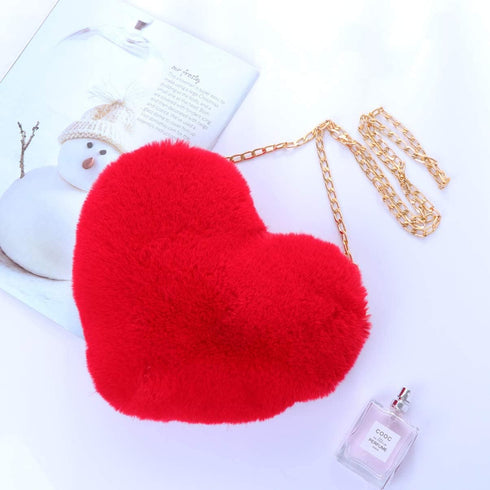 TENDYCOCO Heart Shaped Clutch Purse Faux Fur Shoulder Bag Crossbody Bag Fluffy Handbag...