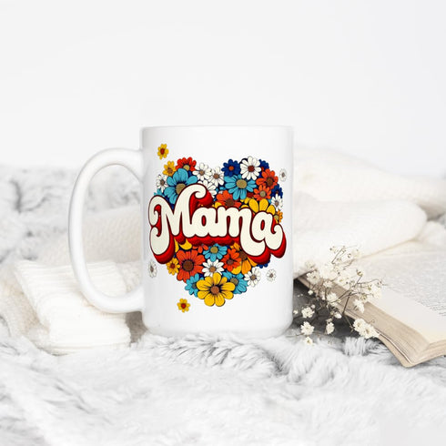 Floral Retro Mama Coffee Mug, Mom Birthday Cup, Mother's Day Gift (15oz)...