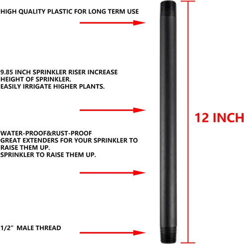 1/2 Inch Double Male Threaded Head Pipe Riser Multifunctional NPT Sprinkler Extensions 6Pc,12 Inches(NPT Sprinkler Extension)...