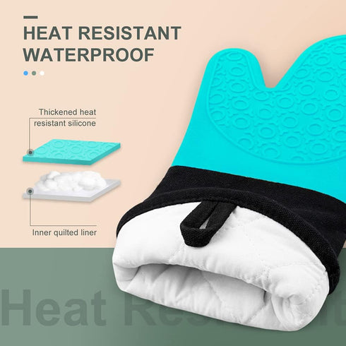 sungwoo Extra Long Silicone Oven Mitts, Heat Resistant Oven Gloves with Quilted Liner Non-Slip Textured Grip Perfect for BBQ, Baking, Cooking and ...