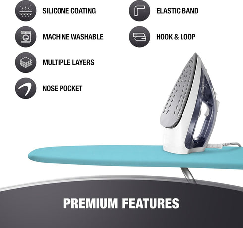 Ironing Board Cover, Heat Reflective Silicone Coating, Full Scorch Resistant Thick Padding, Nose Pocket, Elastic Edges, Heavy Duty Iron Pad Covers...