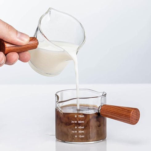 3 oz Espresso Measuring Cup Shot Glasses Measuring Triple Pitcher Double Spouts Glass Creamer Measure Cup for Barista Coffee Carafe Sauce Milk Bar...