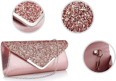 Women Glitter Sequins Envelope Evening Bag Handbag Party Bridal Clutch Purse...