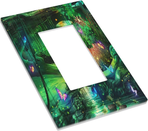 Decorative Switch Plate Covers Forest Spring Enchanted Fairy Wonderland Green Ground 1 Gang Single Decora GFCI Device Light Switch Cover 1 Rocker ...