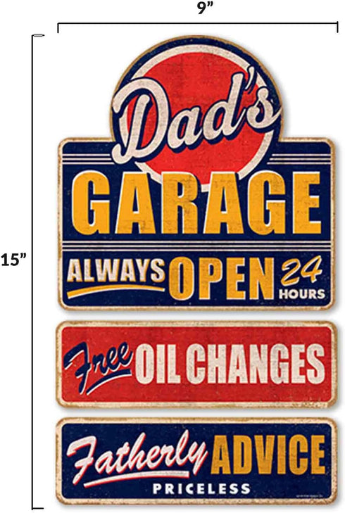 Dad's Garage Linked and Embossed Metal Sign - Vintage Garage Sign for Dad - Great Gift Idea...