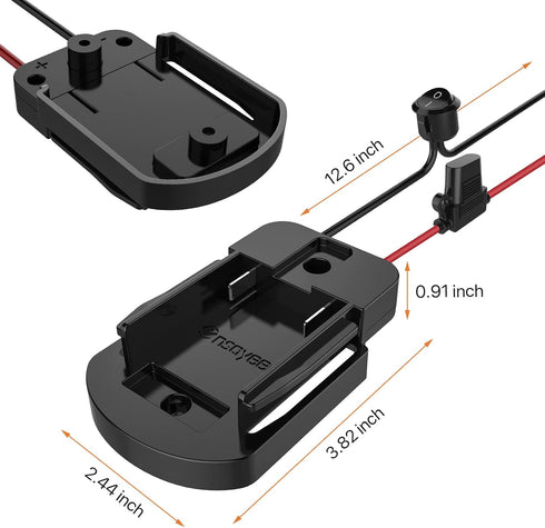 Power Wheel Adapter with Fuse & Switch, Secure Battery Adapter for WORX 20V PowerShare Lithium Battery, with 12 Gauge Wire,Good Power Convertor fo...