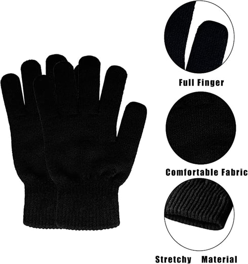 6 Pairs Winter Magic Gloves for Men Women Cold Weather Thermal Warm Stretchy Gloves Black Knit Gloves for Running Driving Hiking...