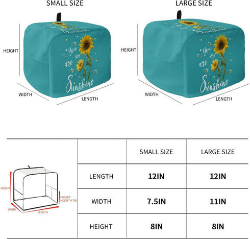Toaster Dust Cover with Pockets, Your Are My Sunshine Sunflower Bee Teal Green Soft Washable 2 Slice Toaster Cover, Dust-proof Cover for Small App...