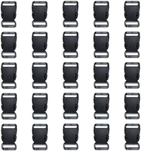 3/4 Inch, 25 Pack Black Plastic Side Release Buckle for Paracord Bracelets (3/4")...