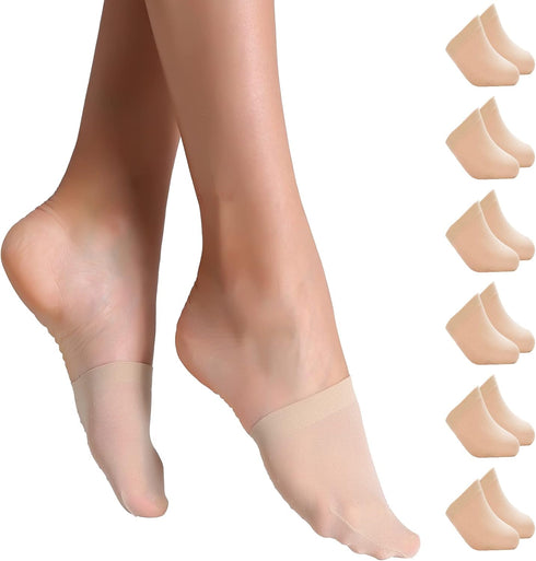 Toe Topper Socks Women 6 Pairs, No Show Liner Half Socks for Heels, Non-Skid Bottom Mule Socks...