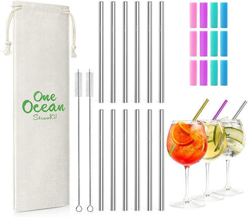 Teivio 12 Pack + Cleaning Brush, 5-inch Extra Short Reusable Stainless Steel Drink Straws for Cocktails, Small Glasses or Cups (Silver)...