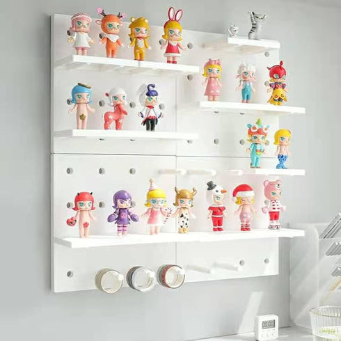 Pegboard Shelf Set with Hooks,Small Plastic Floating Shelves Wall Organizer for Desk, Office, Bathroom, Entryway and Kitchen, No Drilling...