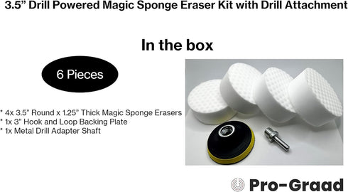 3.5” Drill Powered Magic Sponge Eraser 6 Pieces Kit with Drill Attachment | 25% Thicker Ultra Durable Melamine Cleaning Eraser Pads for Bathroom K...