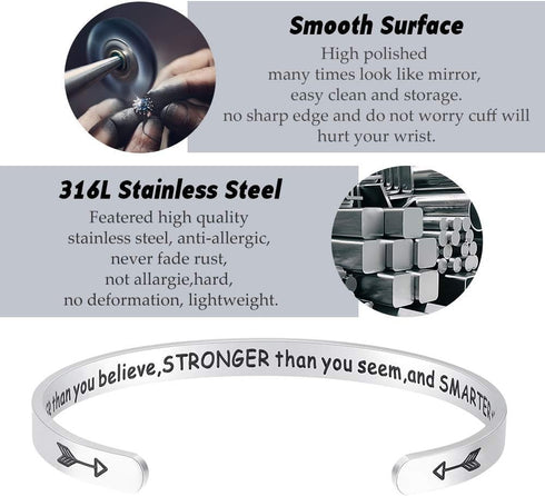 Fesciory Inspirational Bracelets for Women,Stainless Steel Engraved Personalized Positive Mantra Quote Keep Going Cuff Bangle College Graduation C...