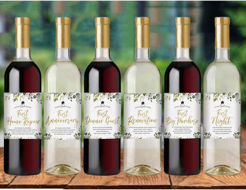 Printed Party New Home Milestones, Housewarming Gift Idea, 6 Wine Bottle Labels...