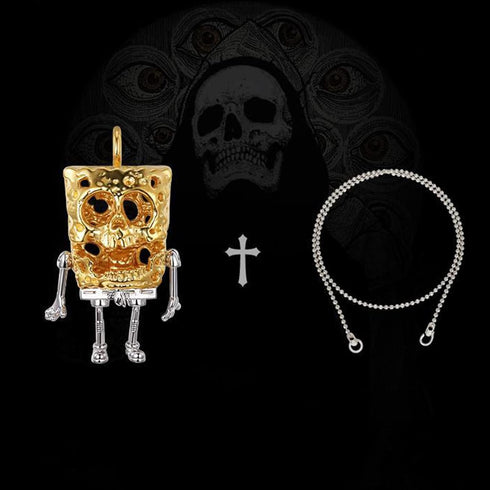Sponge Skull Jewelry Necklace, Gothic Square Skull bob Jewelry, 925 Silver Cute Cartoon Pendant...