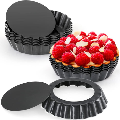 Mini Tart Pan Set of 12, Non-Stick 4 Inch Quiche Pan, Removable Bottom Tart Pan for Pies, Quiche Bakeware, Cheese Cakes, Desserts and more...