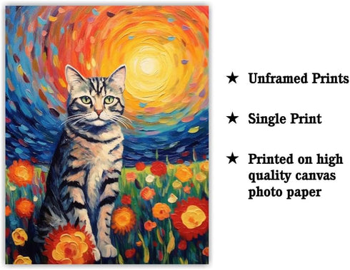 Bestbuddy Pet 8X10 Unframed Starry Night Van Gogh Inspired Cute Sitting American Shorthair Cat House Pet Friend Family Animal Clinic Oil Painting ...