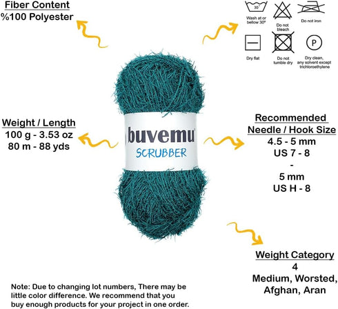 Scrubber Yarn for Crocheting Knitting Dishcloths Washcloths Crafty Items, 100 Gram (3.53 Ounces) 88 Yards (80 Meters) (Teal) (3 Skeins)...