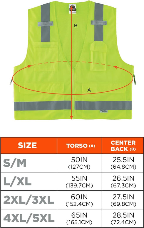 Ergodyne - 21425 GloWear 8250Z ANSI Lime Surveyors Reflective Safety Vest with Back Pocket, Large/X-Large...
