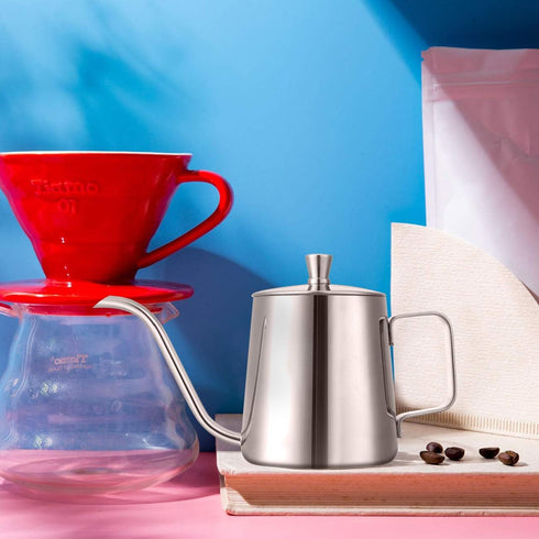 GWHOLE Small Pour Over Gooseneck Coffee Kettle Long Narrow Drip Spout Coffee Tea Pot for Stove Top - Silver, 350ML/12 Oz...