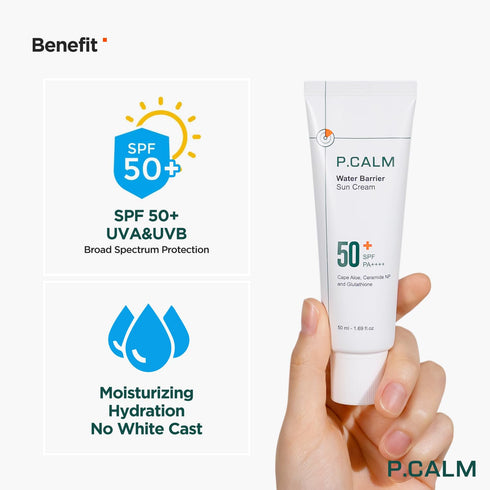 P.CALM Water Barrier Moisturizing Sun Cream Matte-Finish No White Cast SPF 50+ PA++++ Vegan Calming Moisture Daily Sunscreen for Dry Oily Sensitiv...