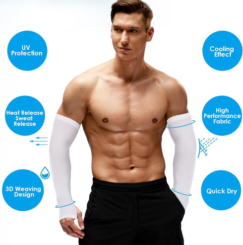 4 Pairs Uv Protection Sleeves for Men Women, White Sun Protection Cooling Arm Sleeves for Women, Uv Blocking Arm Sleeves Golf Sleeves for Summer O...