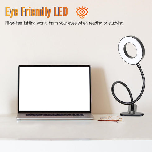 Clamp on Lamp, Desk Lamps, 8W Clip Light, Warm & Daylight & White Light 3 Colors, 10 Dimmable Illumination Modes (Black)...