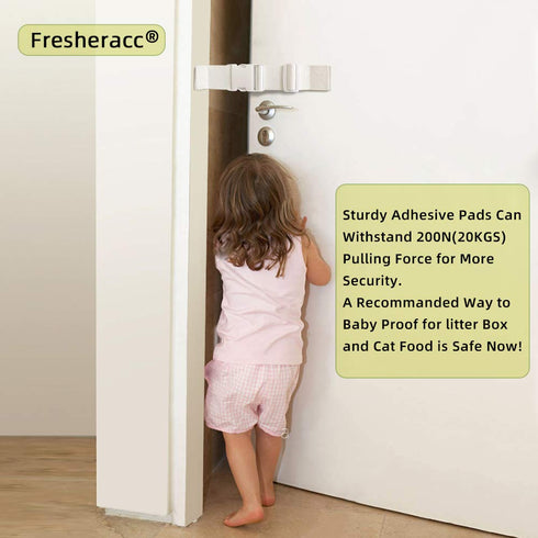 Child Proof Door Lock Latch with Adjustable Strap for Cat Litter Box Room, Cats Enter Easily But No Kids (2 Packs) Reusable Baby Safety Lock, Inst...